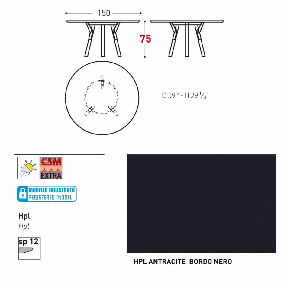 Varaschin Link-uri Masă rotundă grădină design modern, H 75 cm Viadurini