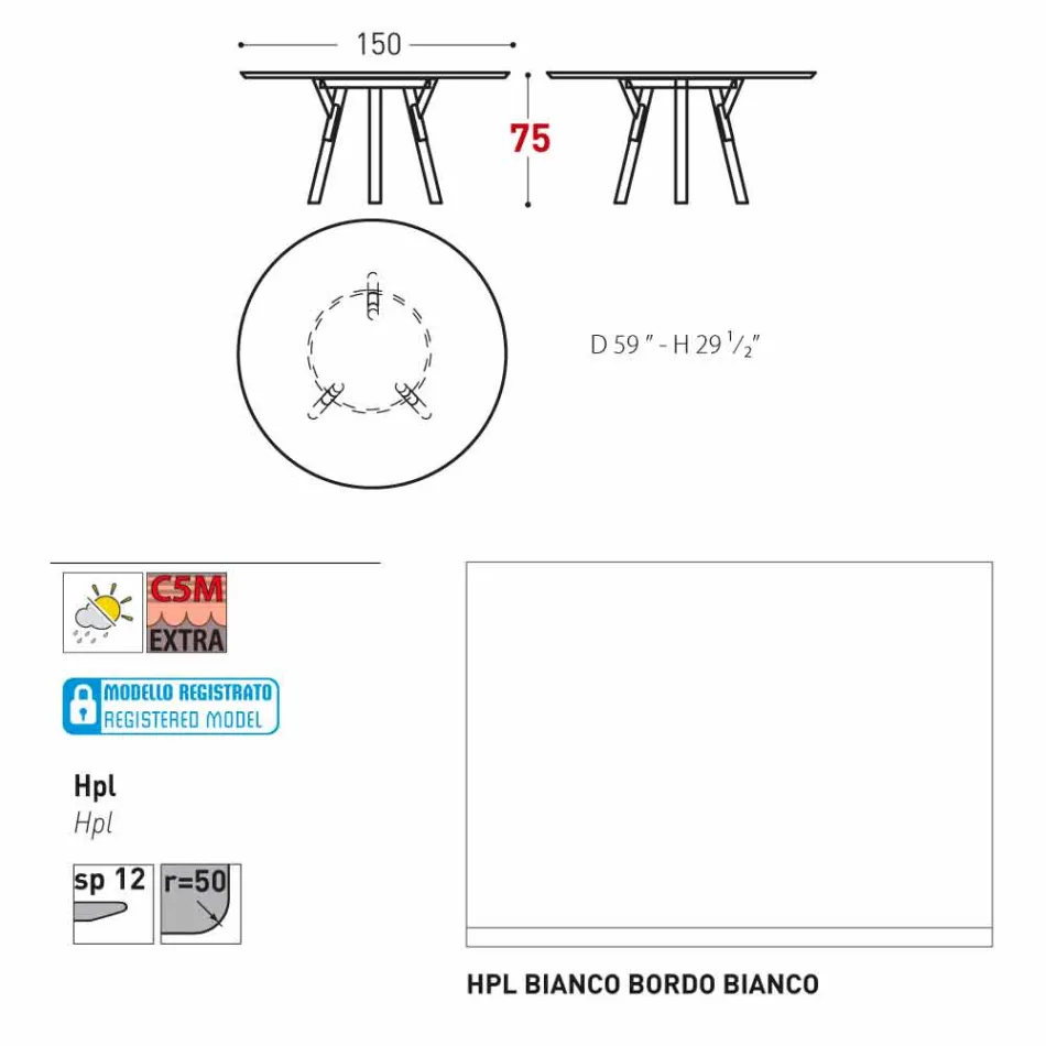 Varaschin Link-uri Masă rotundă grădină design modern, H 75 cm Viadurini