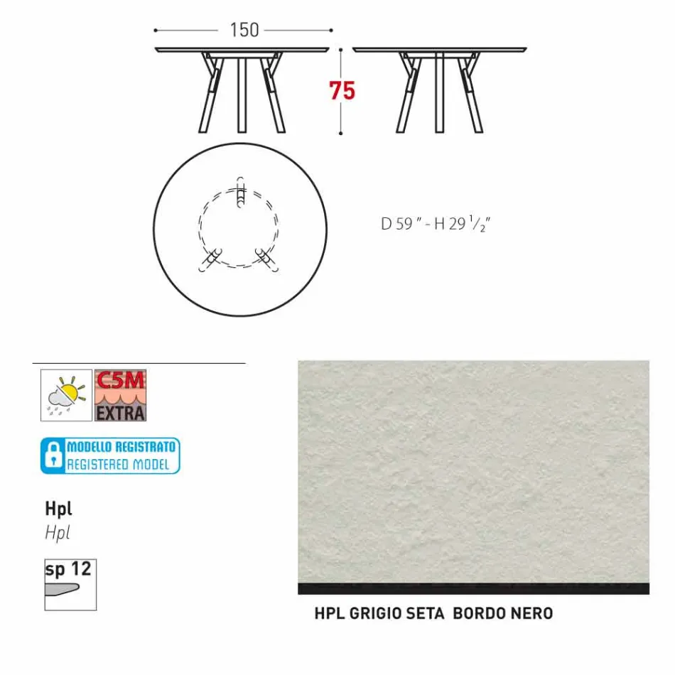 Varaschin Link-uri Masă rotundă grădină design modern, H 75 cm Viadurini