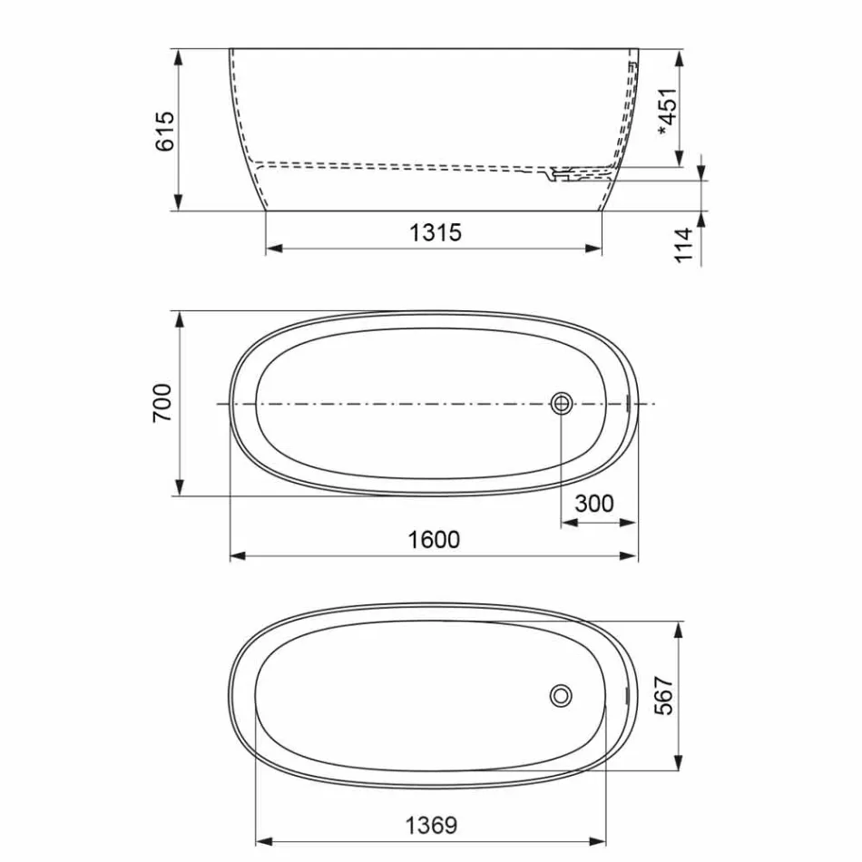 Tub liber, Design solid de suprafață lucioasă / mată - văl Viadurini