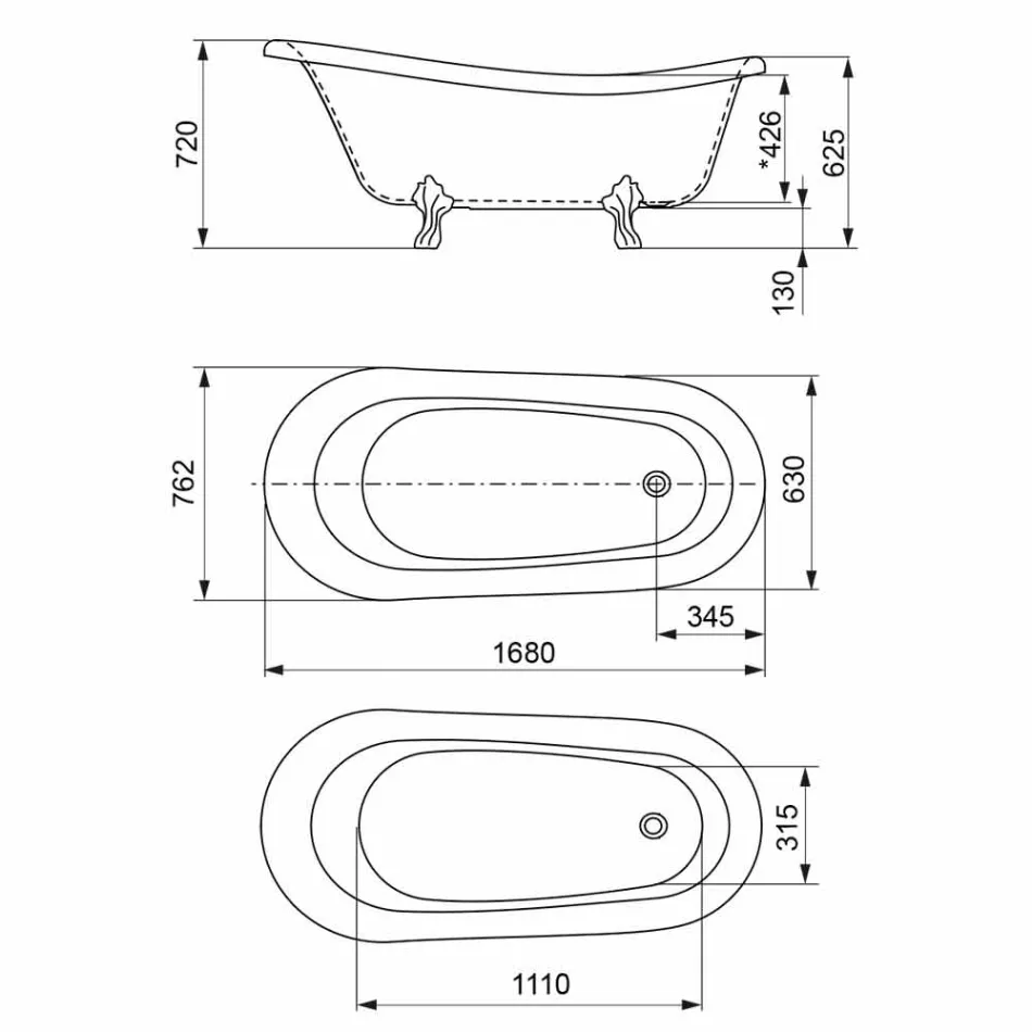 Tub liber, design victorian în suprafață solidă - ploaie Viadurini