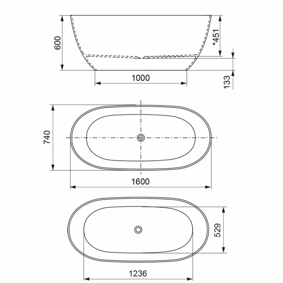 Tub liber, construit în Italia, în suprafață solidă Viadurini