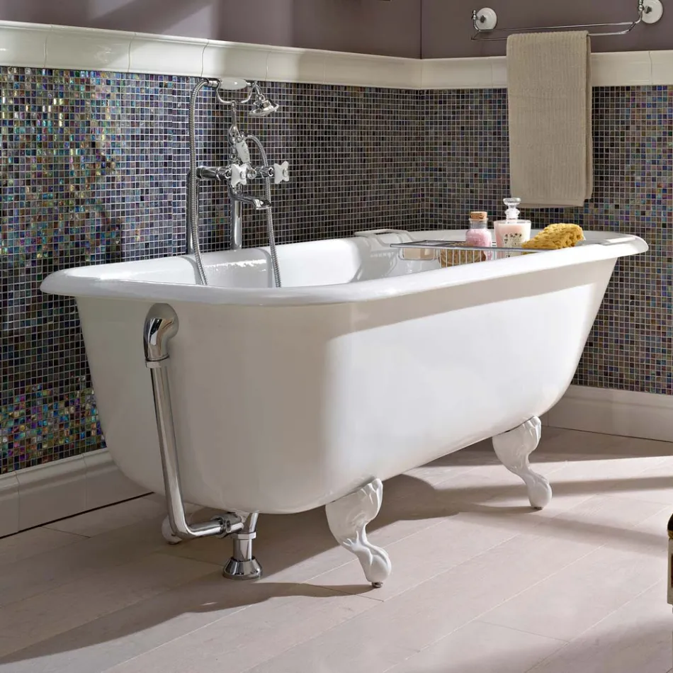 Cadă de design independentă vintage din fontă albă, realizată în Italia - Marwa Viadurini