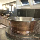 Cada de baie autoportanta vintage din cupru, placata cu fier alb Vanessa Viadurini