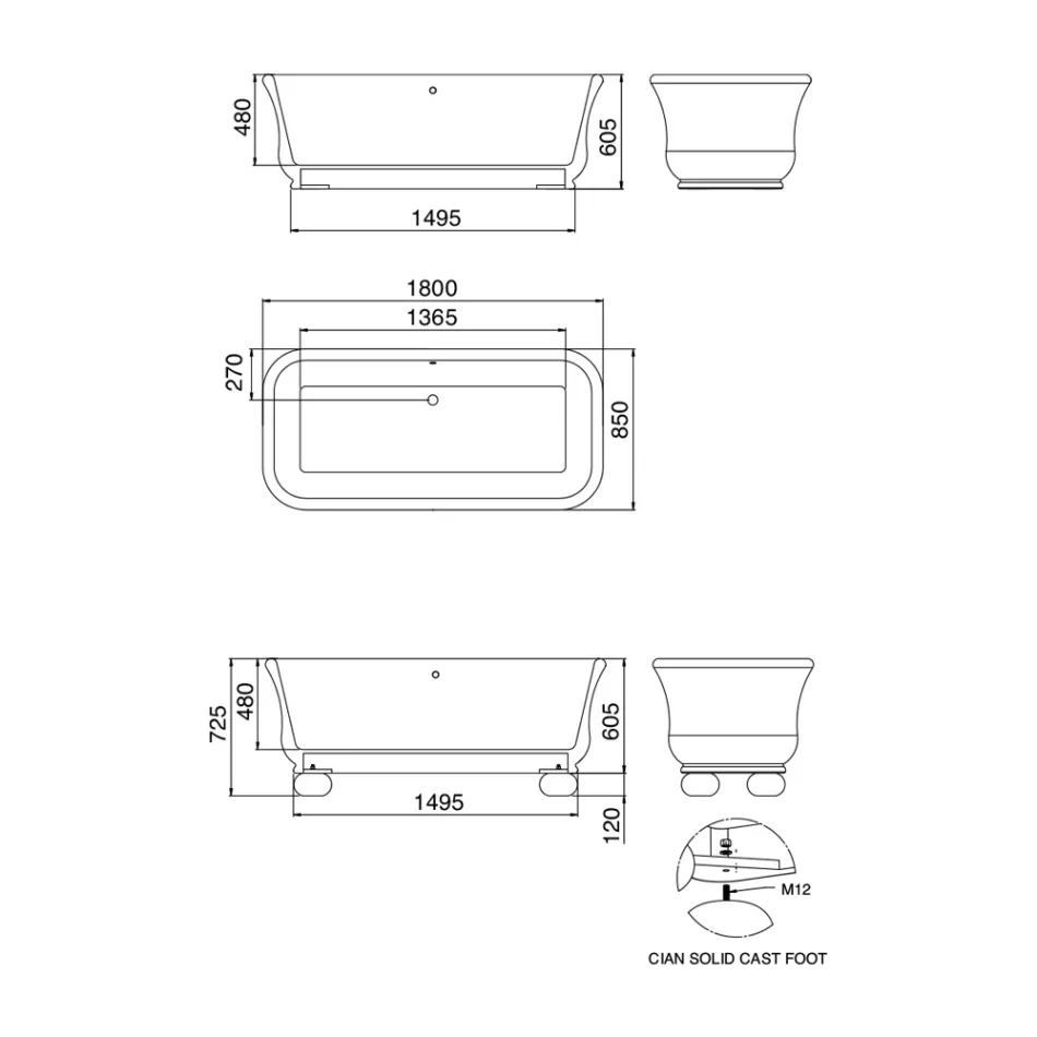 Cada de baie dreptunghiulara cu suprafata solida cu colturi moi Made in Italy - Fulvio Viadurini