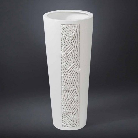 Vază interioară înaltă din ceramică albă cu decor Made in Italy - Calisto Viadurini