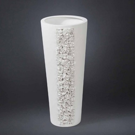 Vază înaltă din ceramică albă, decorată manual în Italia - Calisto Viadurini