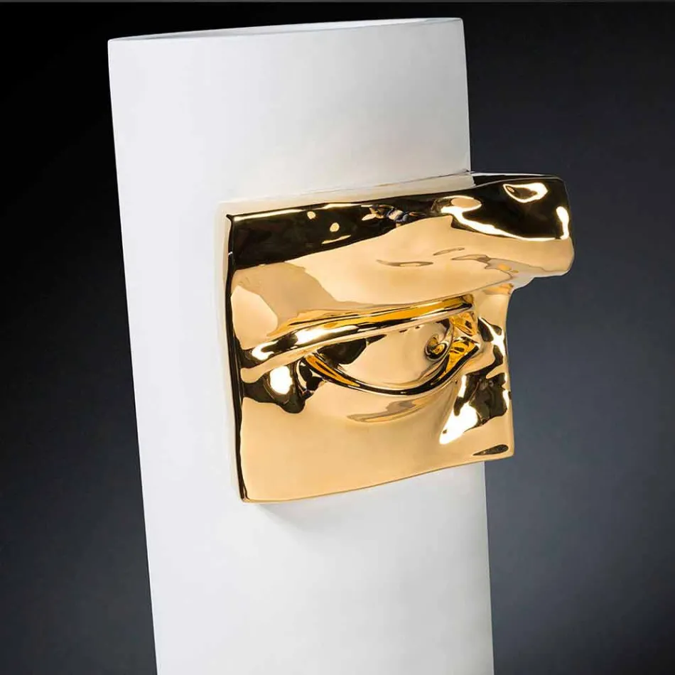 Vaza înaltă din ceramică albă cu detaliu colorat Made in Italy - Monte Viadurini