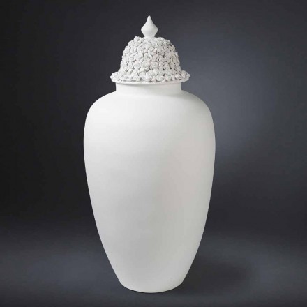 Vază înaltă din ceramică albă cu vârf decorat Lucrat manual în Italia - Verio Viadurini