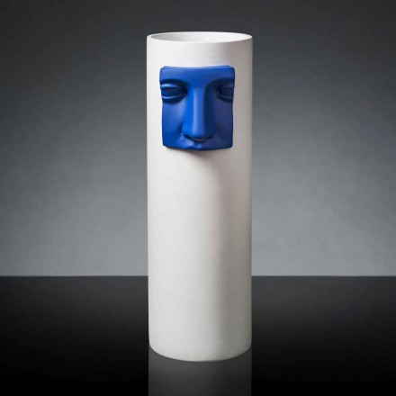 Vaza înaltă modernă din ceramică albă cu inserție colorată Made in Italy - Lexi Viadurini