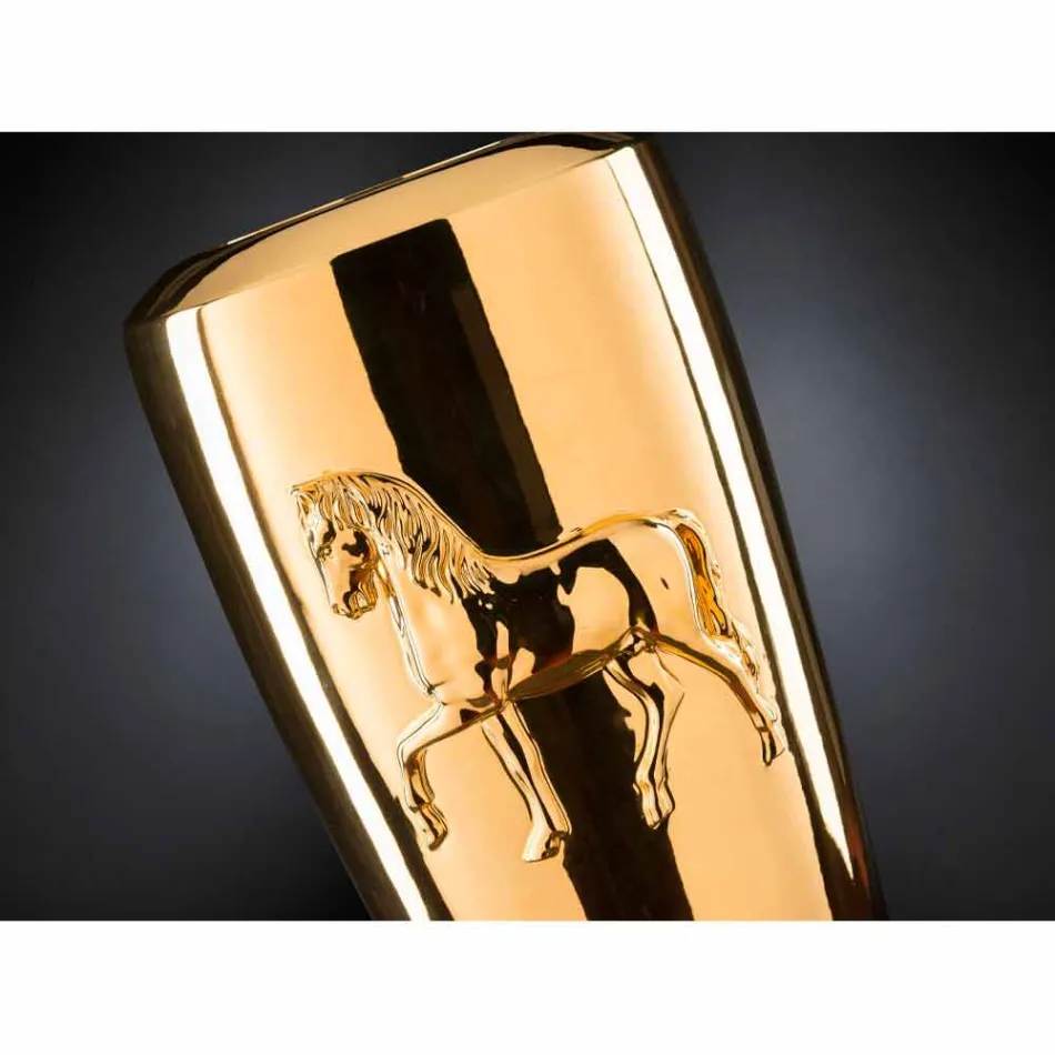 Vază interioară înaltă, finisată în ceramică aurie, realizată manual în Italia - Jacky Viadurini