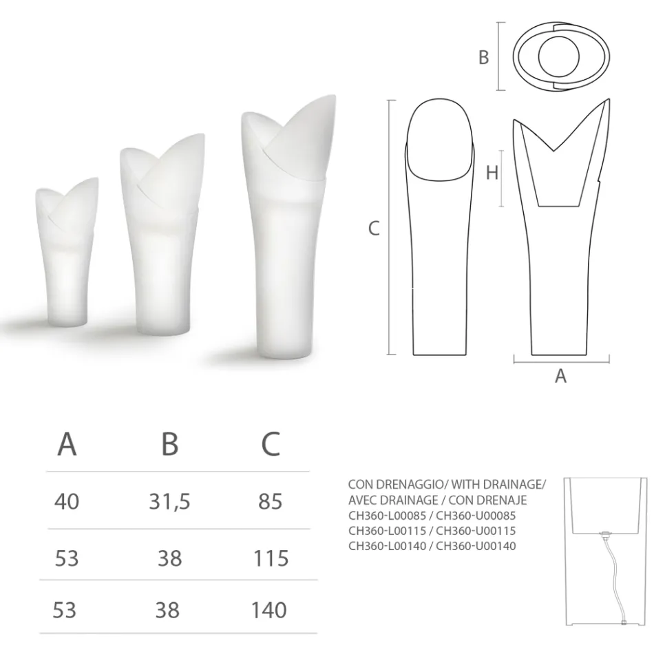 Vasă luminoasă de exterior din polietilenă albă, fabricată în Italia - Galileo Viadurini