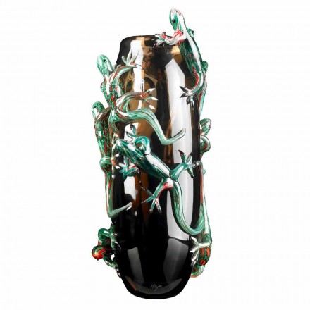Vază de interior realizată manual din sticlă colorată cu geckos Made in Italy - Geco Viadurini