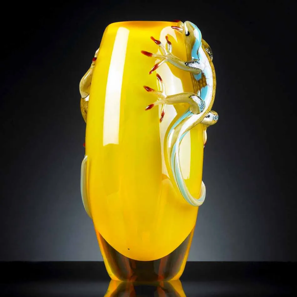 Vaza de vitralii de interior cu Geckos realizată manual în Italia - Geco Viadurini