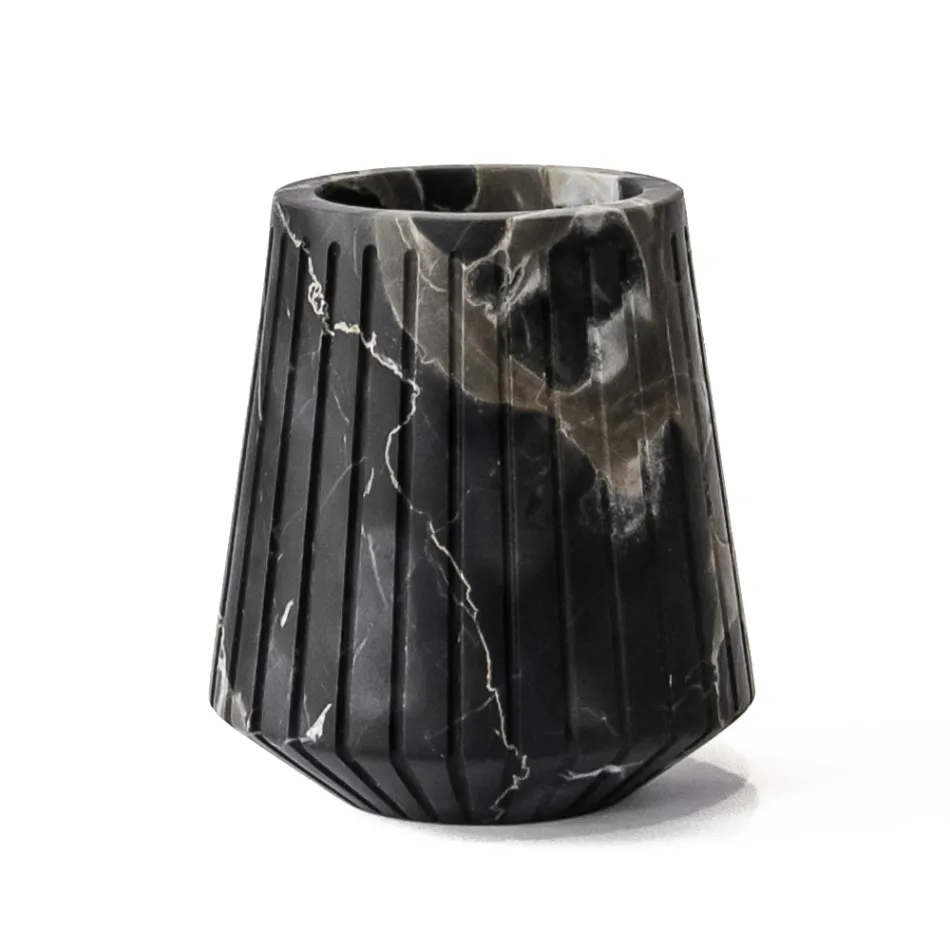 Vază decorativă joasă din marmură Portoro cu design în dungi Fabricată în Italia - Cairo Viadurini