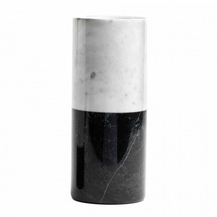 Vază decorativă cilindrică în marmură Carrara și Marquinia Fabricată în Italia - Emory Viadurini