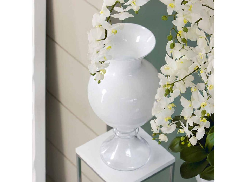 Vaza decorativă de interior din sticlă albă și transparentă Made in Italy - Frodino Viadurini