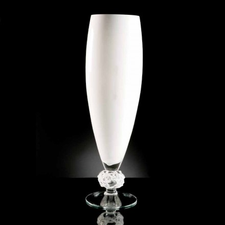 Vaza decorativă din sticlă albă și transparentă realizată manual în Italia - Crezia Viadurini