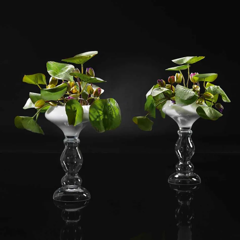 Vaza decorativă modernă din sticlă albă și transparentă Made in Italy - Vulcano Viadurini