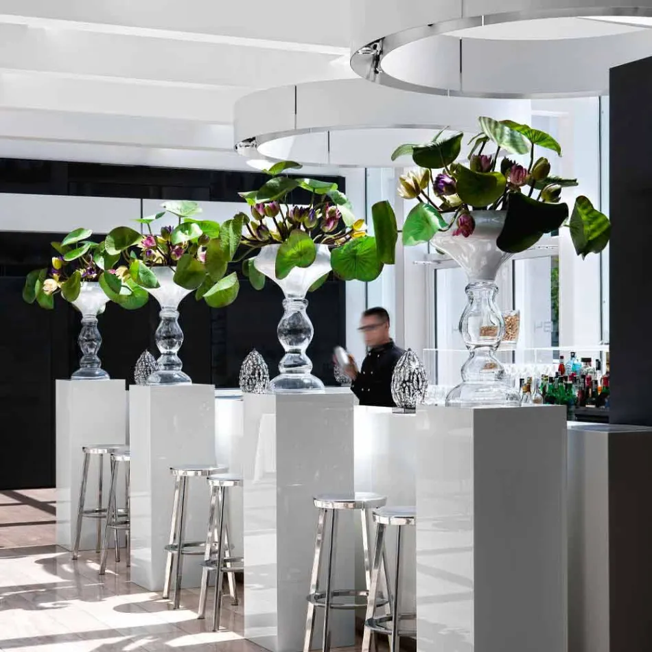 Vaza decorativă modernă din sticlă albă și transparentă Made in Italy - Vulcano Viadurini