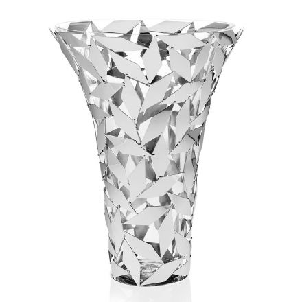 Vaza elegantă de lux în decorațiuni geometrice din sticlă și metal argintiu - Torresi Viadurini