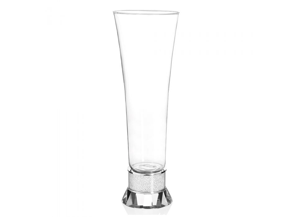 Vaza elegantă din sticlă și metal argintiu cu cristale de lux italiene - Ligia Viadurini