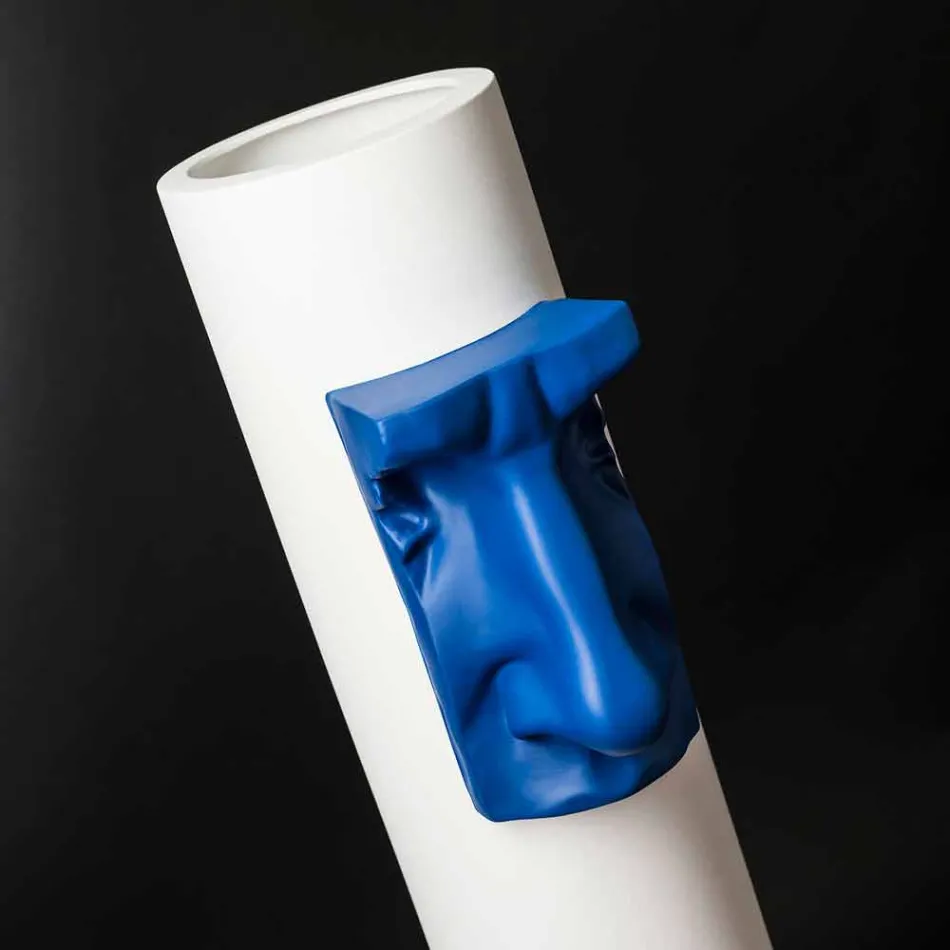 Vaza ceramică albă cu inserție colorată Lucrat manual în Italia - Monte Viadurini