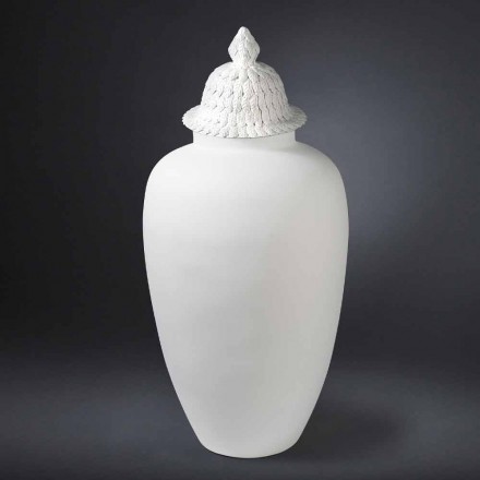 Vază din ceramică albă de design cu decorațiuni realizate manual în Italia - Verio Viadurini