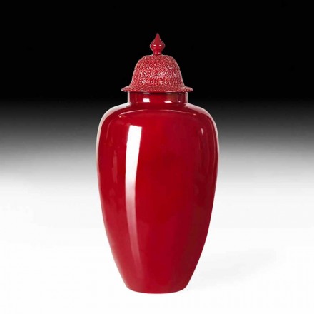Vază din ceramică lăcuită roșie cu decorațiuni realizate manual în Italia - Verio Viadurini