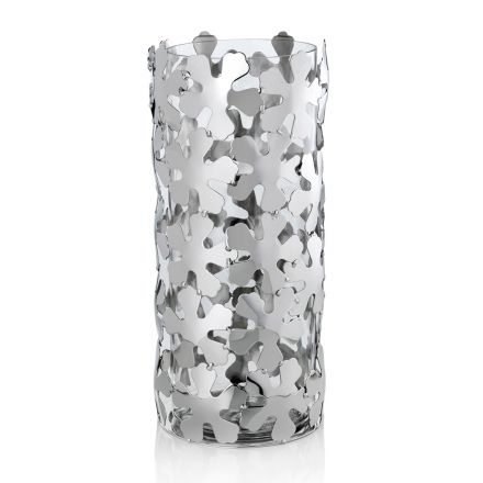 Vază din metal argintiu și sticlă Design cilindric elegant cu flori - Megghy Viadurini