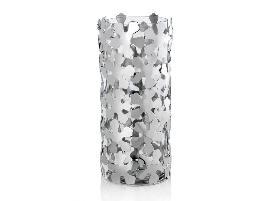 Vază din metal argintiu și sticlă Design cilindric elegant cu flori - Megghy Viadurini