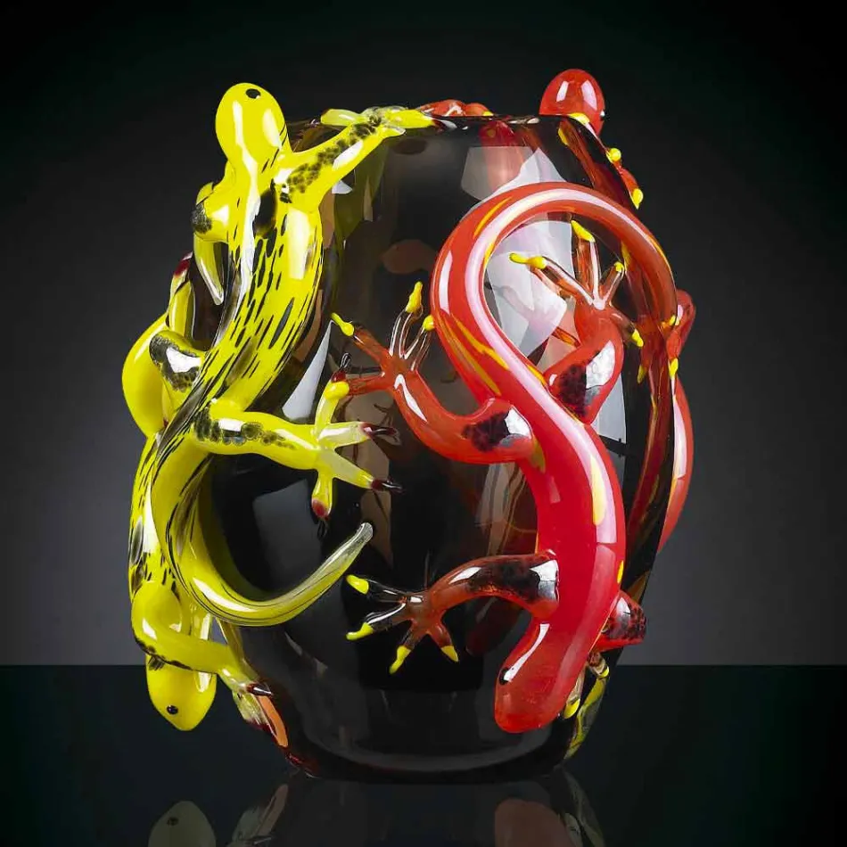 Vază de sticlă colorată cu Geckos Fabricată manual în Italia - Geco Viadurini