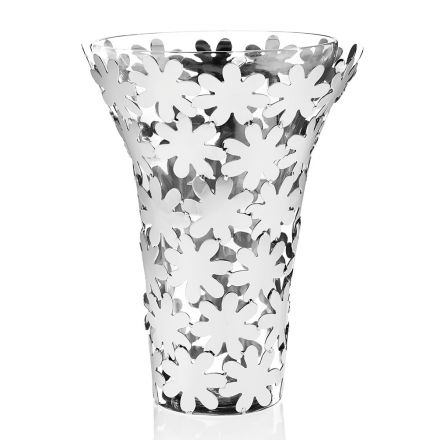Vaza din sticlă și metal argintiu cu decor de flori de lux - Terraceo Viadurini