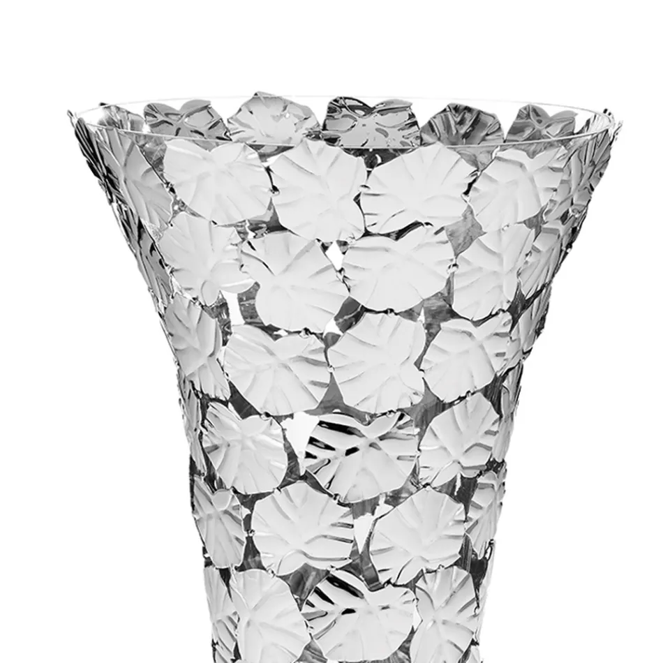 Vaza din sticlă și metal argintiu cu decorațiuni geometrice de lux - Chirico Viadurini