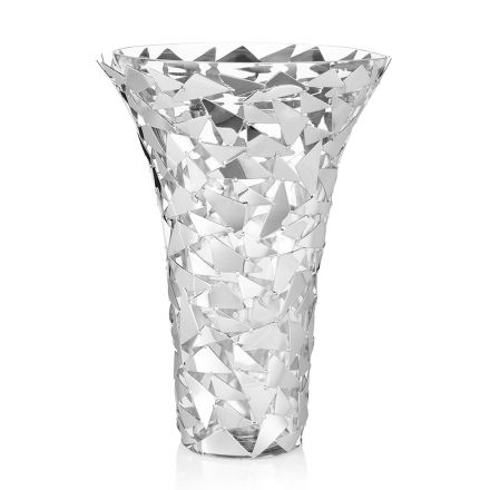 Vaza din sticlă și metal argintiu cu decorațiuni geometrice de lux - Chirico Viadurini