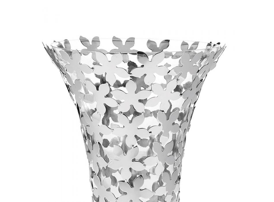 Vază din sticlă de lux italiană și metal argintiu cu decor de flori - Terraceo Viadurini