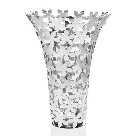 Vază din sticlă de lux italiană și metal argintiu cu decor de flori - Terraceo Viadurini