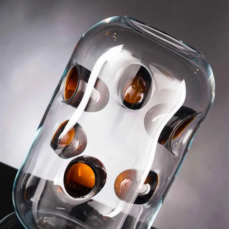 Vază din sticlă suflată de Murano cu detalii colorate Made in Italy - Trapani Viadurini