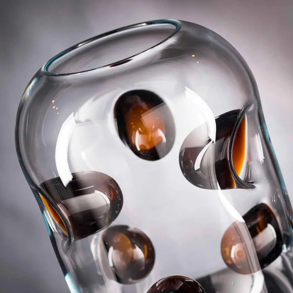 Vază din sticlă suflată de Murano cu detalii colorate Made in Italy - Trapani Viadurini