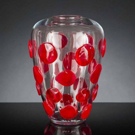 Vază din sticlă de Murano, transparentă și roșie, fabricată în Italia - Cenzo Viadurini