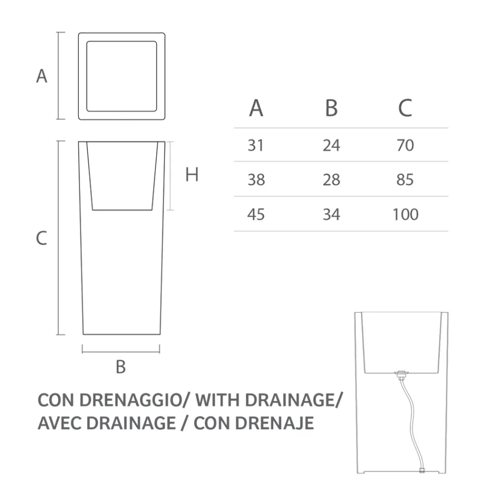 Vasă înaltă de interior din polietilenă albă, fabricată în Italia - Devid Viadurini