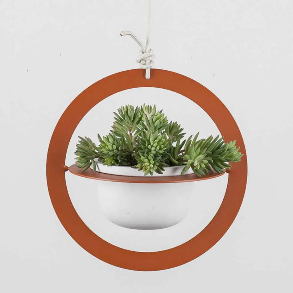 Vaza cu flori suspendata din otel si ceramica Made in Italy - Leotta Viadurini