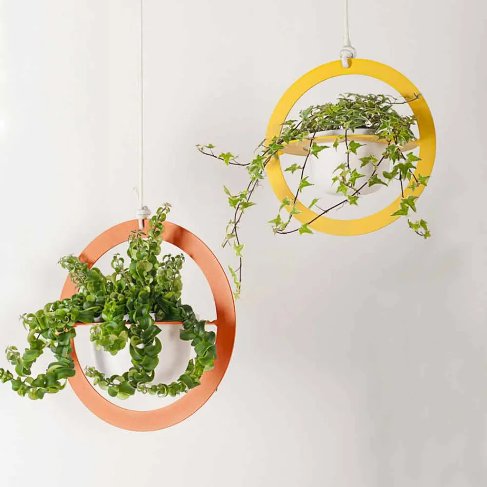 Vaza cu flori suspendata din otel si ceramica Made in Italy - Leotta Viadurini