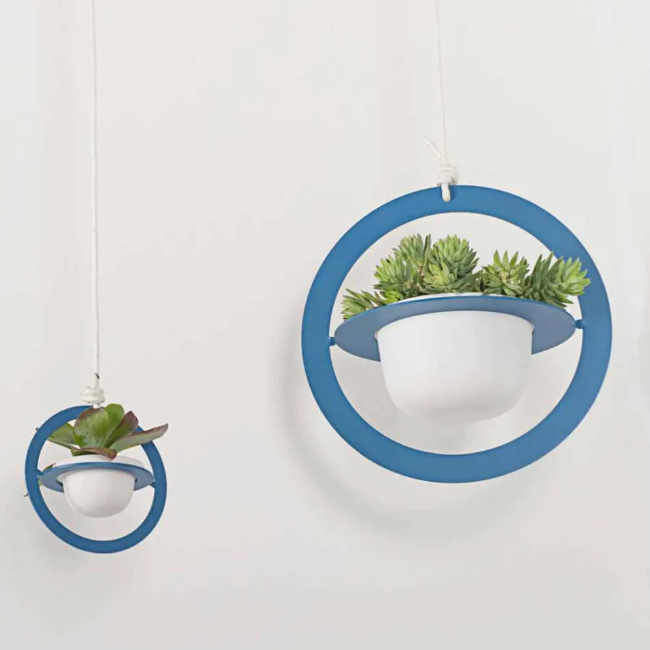 Vaza cu flori suspendata din otel si ceramica Made in Italy - Leotta Viadurini