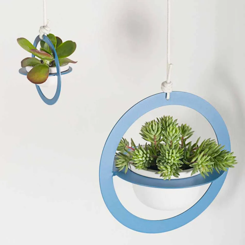 Vaza cu flori suspendata din otel si ceramica Made in Italy - Leotta Viadurini