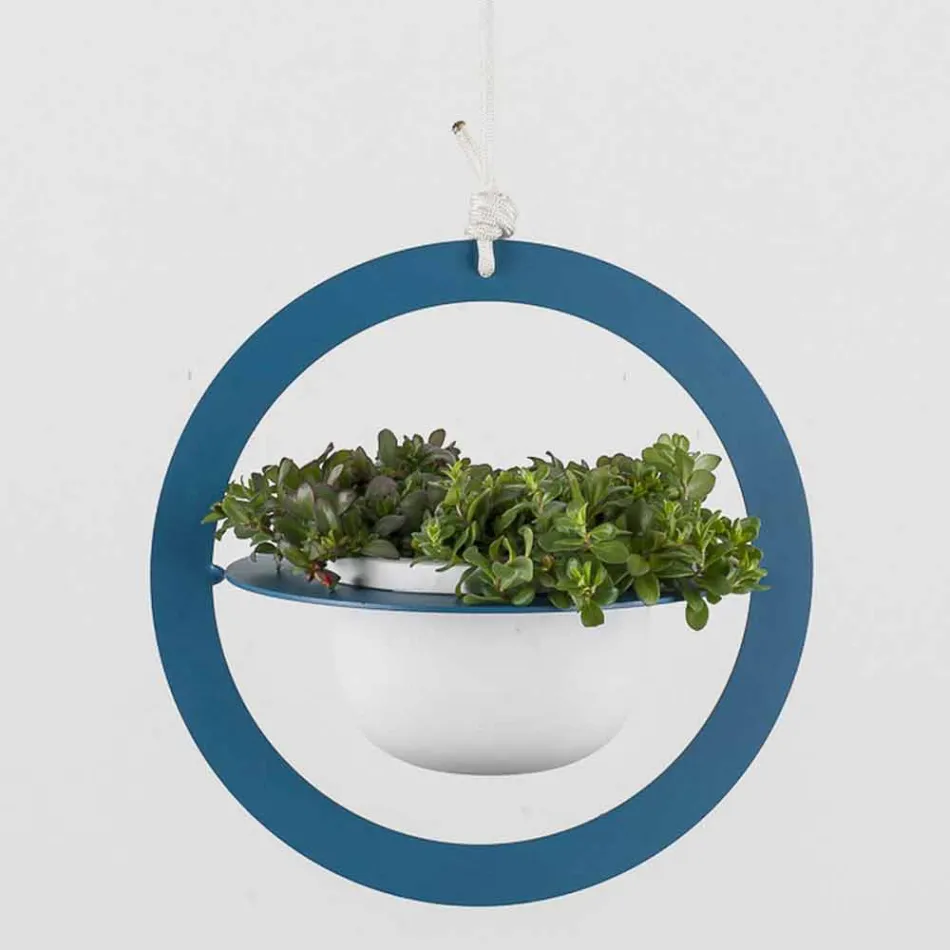 Vaza cu flori suspendata din otel si ceramica Made in Italy - Leotta Viadurini