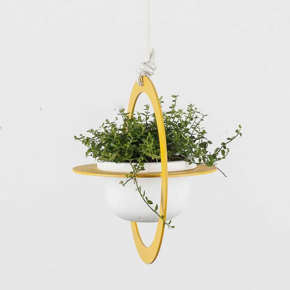 Vaza cu flori suspendata din otel si ceramica Made in Italy - Leotta Viadurini