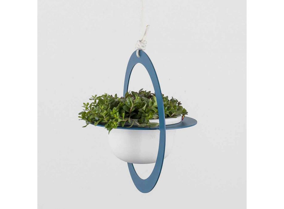 Vaza cu flori suspendata din otel si ceramica Made in Italy - Leotta Viadurini