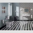 WC montat pe podea cu casetă din ceramică și scaun negru Made in Italy - Marwa Viadurini