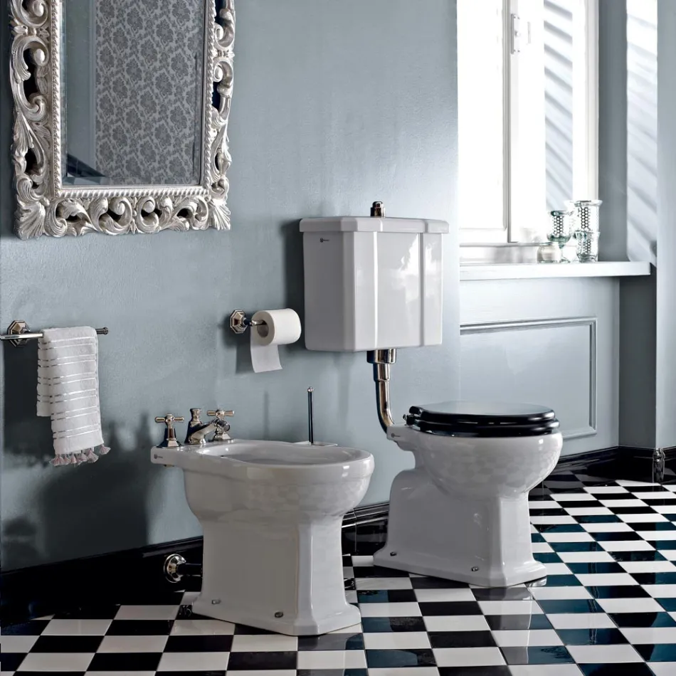 WC montat pe podea cu casetă din ceramică și scaun negru Made in Italy - Marwa Viadurini